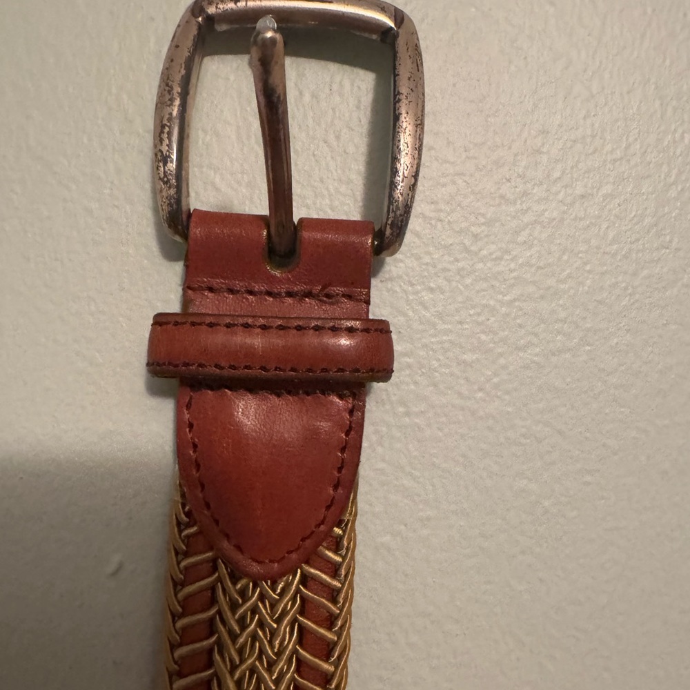 Torino Brown and Gold Braided Leather Belt with Metal Buckle Sz 42 (P14)